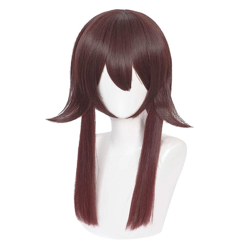 Half and Half Hu Tao Wig Long Brown Hu Tao Cosplay Wigs + Elf Ears + Hairnet  Women Girls Hutao Heat Synthetic Hair with Double Ponytails for Halloween Party Role Playing (Hutao) - Image 3